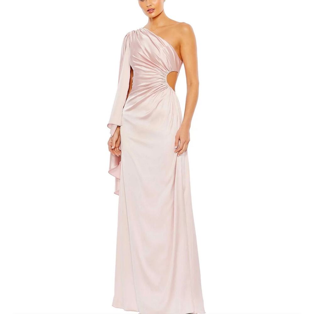 Mac Duggal 68340 Satin One Shoulder Cut Out Evening Gown Pink Size 4 Dress